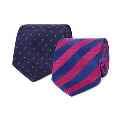 Pack of two pink spotted striped ties